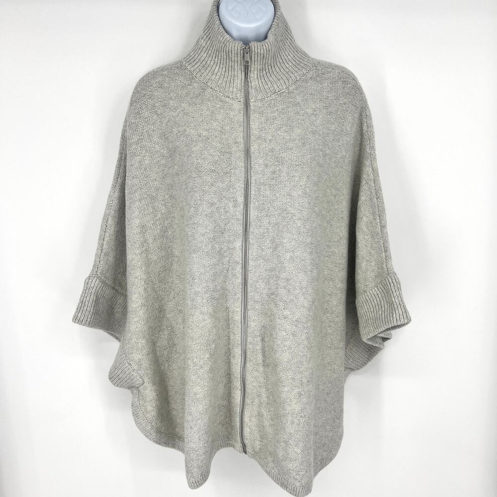 J. Jill Womens Gray Knit Full Zip Sweater Poncho Fits Size S-L